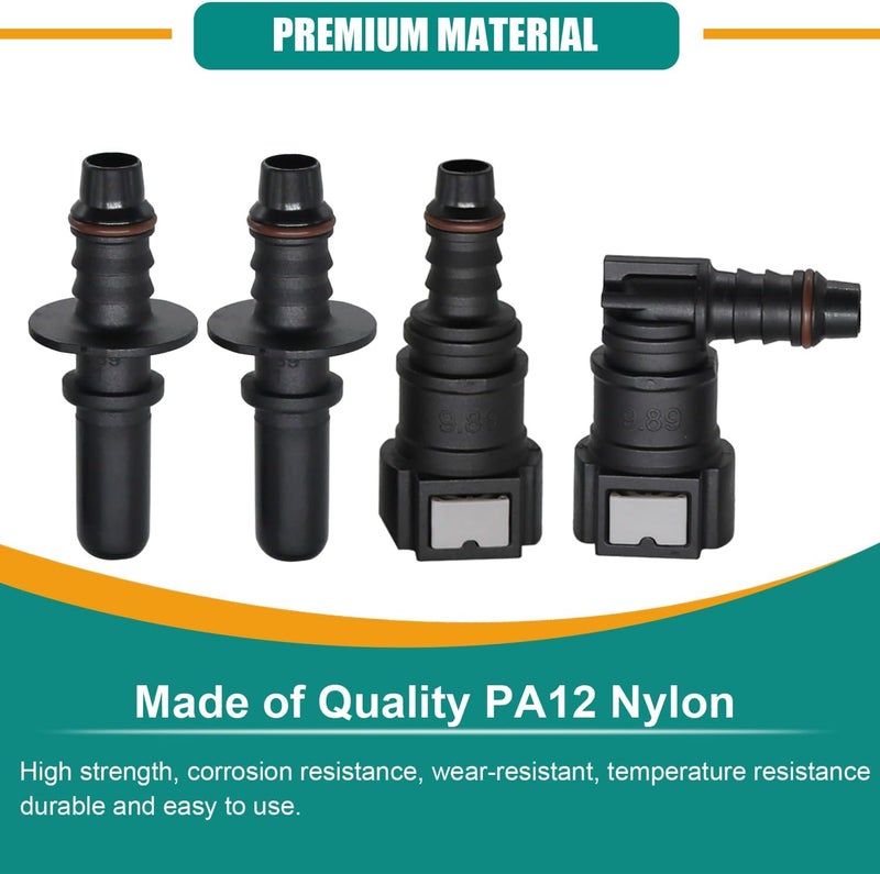 Dekiphox 2 Sets Fuel Line Quick Connect Fittings, Push-On Hose Release Connector Straight & Elbow Pipe Connectors SAE 9.89mm to ID 8mm - Image 3